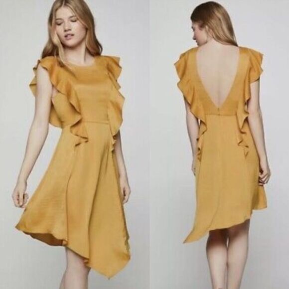 𝅺bcbgeneration SZ 12 Yellow Asymmetrical Hem Short Casual Dress - Picture 2 of 6